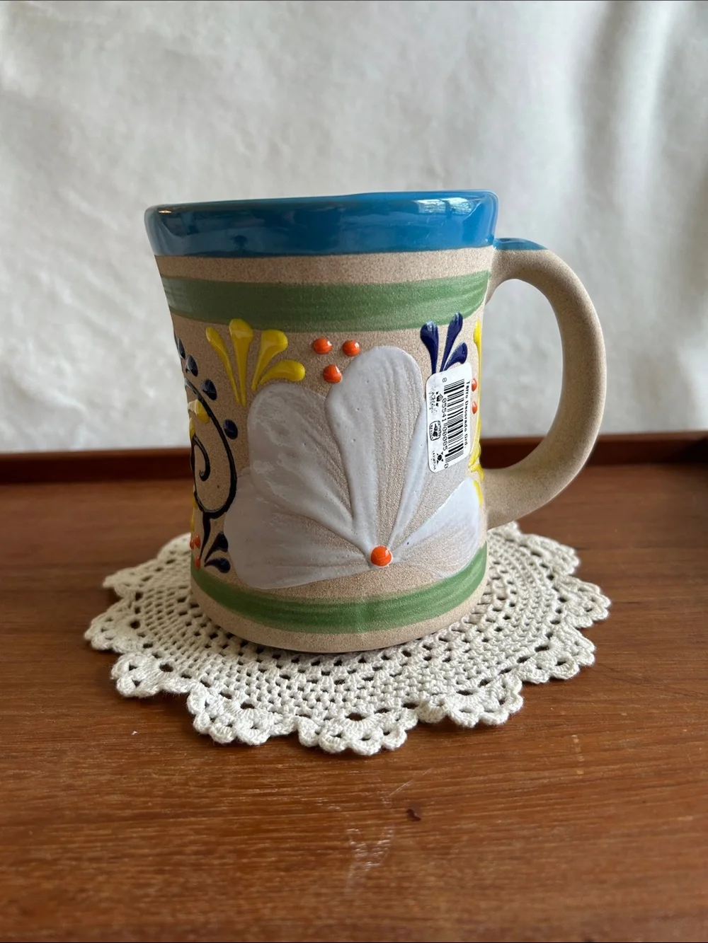 Textured Floral Baked Clay Coffee Mug Hand-Painted